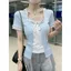 Áo thun hai mảnh giả hình chấm bi ngọt ngào Hàn Quốc dành cho nữ phong cách mới Nấm viền khâu thiết kế ngắn tay hàng đầu