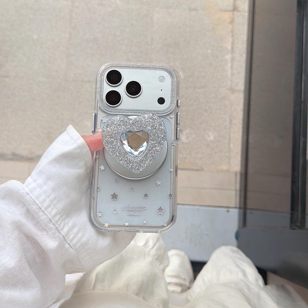 Ốp lưng cứng trong suốt Tương thích với iPhone 13 14 14Pro 14ProMax 15 15Pro 15ProMax 16 16Pro 16ProMax 17 17Pro 17ProMax Vỏ nam châm họa tiết ngôi sao bạc