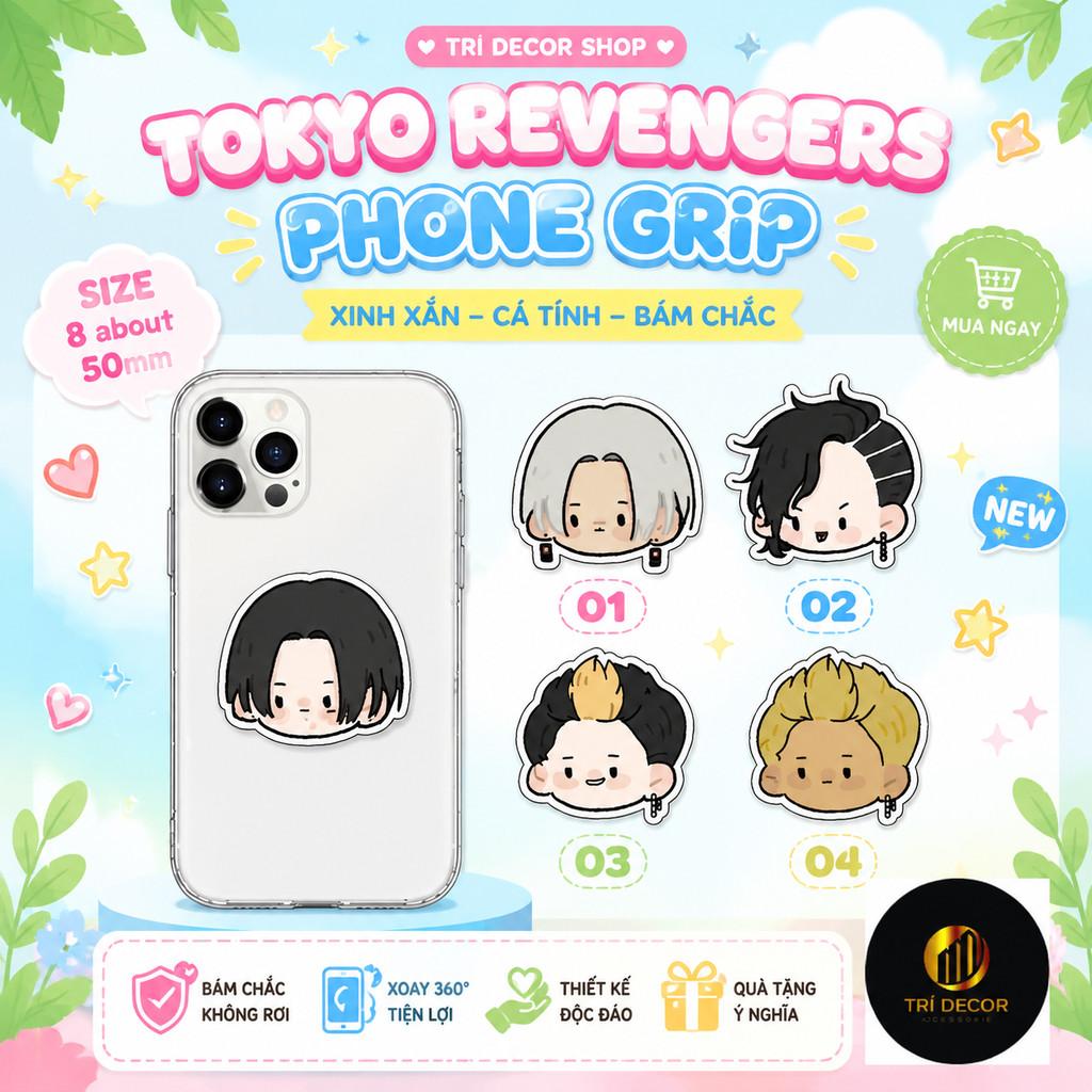 Giá đỡ điện thoại TOKYO REVENGERS ver MẮT ĐẬU in hình anime chibi griptok tiện lợi phone mica acrylic