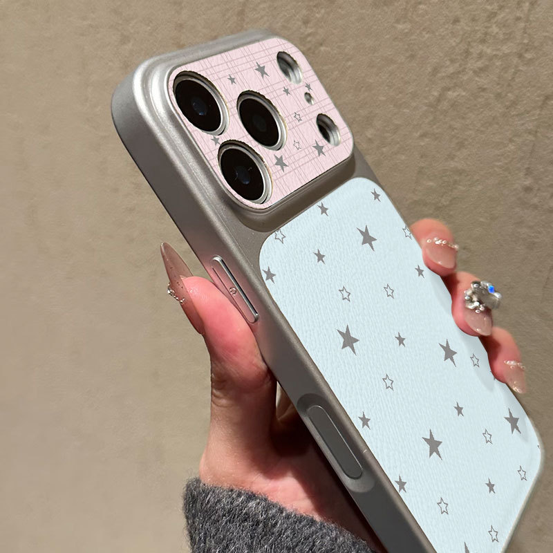 Ốp lưng iPhone mạ điện họa tiết da cho iP 17 16 15 14 13 12 11 Pro Max Plus Xr Xs Max họa tiết ngôi sao