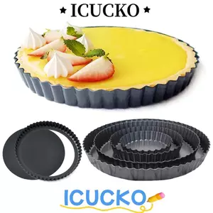 ICUCKO Flan Pan Khuôn, Dụng cụ làm bánh Quiche Tart chống dính, Máy nướng bánh tròn có thể tháo rời Mẫu món ăn Chảo bánh xốp đáy rộng