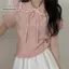 Tweeduj Mùa Hè Hàn Quốc Nơ Ngọt Ngào Cổ Búp Bê Tay Ngắn Dệt Kim Áo Thun Nữ VN
