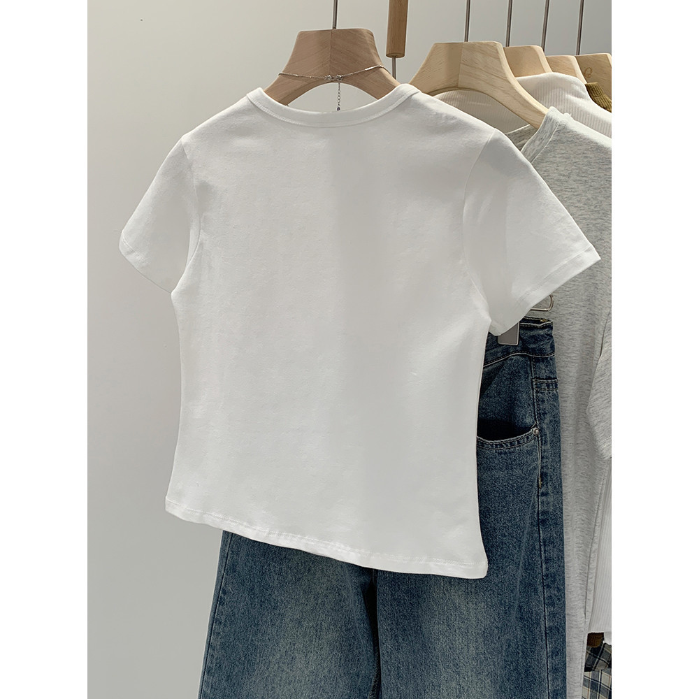 BOOM Áo Baby Tee Nữ Cotton Ôm Body-Áo Thun Ngắn Tay Y2K In Hình PhongCách Mùa Hè, Cổ Tròn Hàng Đầucách hàn quốc phong&22
