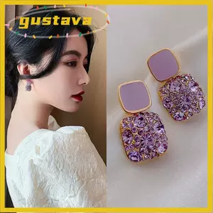 Bông Tai GUSTAVA, Bông Tai Thả Kim Cương Giả Vuông, Vintage Sáng Bóng Nhỏ Giọt Dầu Trắng Hồng Tím Hình Học Bông Tai Nữ Trang Sức