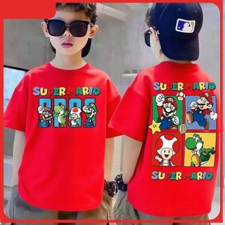 2026 Áo thun  trẻ em tay ngắn cotton thoáng khí in hình super mario Phù hợp cho trẻ em tay ngắn năm mới