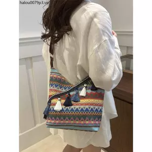 Dung Tích Lớn Cao Cấp Phong Cách Dân Tộc Túi Nữ 2024 Phong Cách Mới Hợp Thời Trang Phù Hợp Với Dây Đeo Vai Rộng Một Vai Túi Xô Tua Rua Một Vai