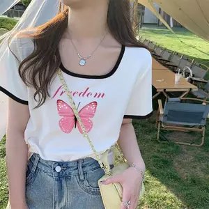 Mùa hè Phong cách mới Người nhỏ Màu tương phản Cổ vuông Top Thiết kế độc đáo Niche Vai ngắn tay nữ 2026