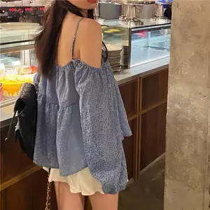 Áo sơ mi hoa thiết kế kiểu Pháp Áo sơ mi dài tay một vai dành cho nữ