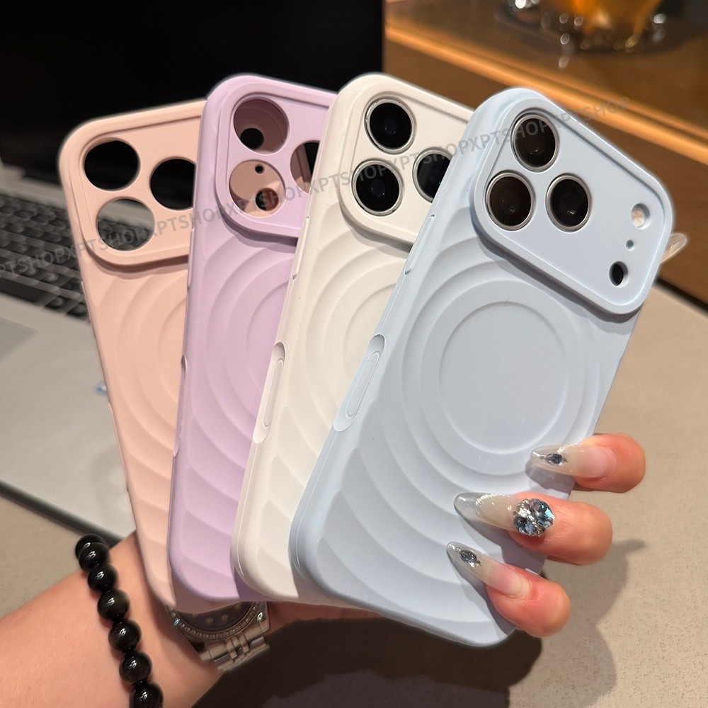 Ốp điện thoại silicon lỏng gợn sóng từ tính cho iPhone 17 Pro Max 16 15 14 Vỏ bảo vệ chống sốc