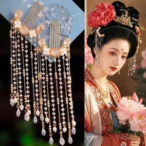 Cổ Lược Chải Tóc Chèn Lược Báo Chí Sideburns Bên Tua Rua Hợp Kim Trang Sức Thủ Công Phong Cách Trung Quốc Đường Bao Sideburns Tua Rua Hanfu Phụ Kiện 6.2