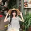 Áo Sơ Mi Kẻ Sọc Đáy Kích Thước Lớn Mỏng Hơn Nhìn Phiên Bản Ngắn Cổ Búp Bê Tay Phồng Top Nữ