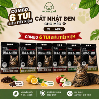 [Combo 6 Bao ~ 21kg] Cát Nhật Đen Cho Mèo 9L 3.5kg Vón Cục Nhanh Khử Mùi Ít Bụi - Wanna Pet