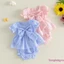 Bộ áo nơ ngắn tay cho bé gái Gingham + Trang phục mùa hè xù