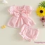 Bộ áo nơ ngắn tay cho bé gái Gingham + Trang phục mùa hè xù