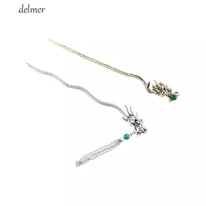 Que Tóc Rồng DELMER, Mũ Đính Hạt Hanfu Tua Rua Kẹp Tóc, Phụ Kiện Tóc Thanh Lịch Kẹp Đuôi Ngựa Phong Cách Năm Mới Kẹp Tóc Hanfu