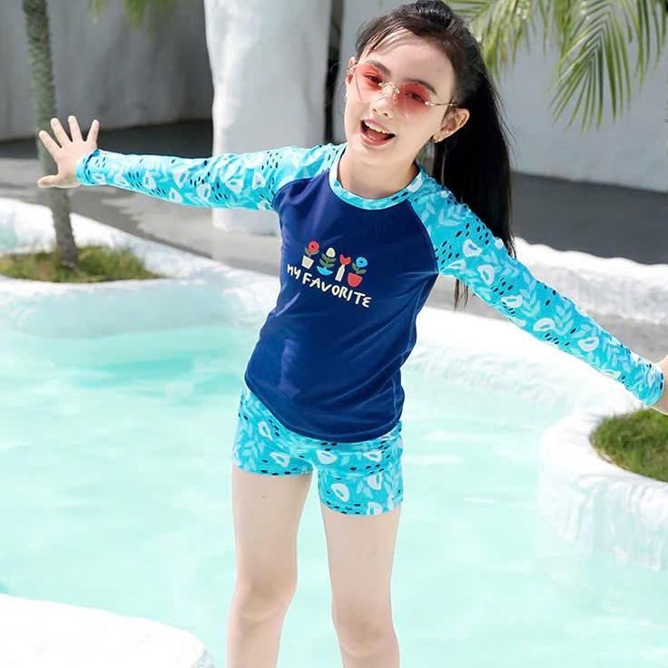 Đồ bơi cho bé gái dài tay, bộ bơi bé gái size đại 15kg tới 50kg co giãn 4 chiều