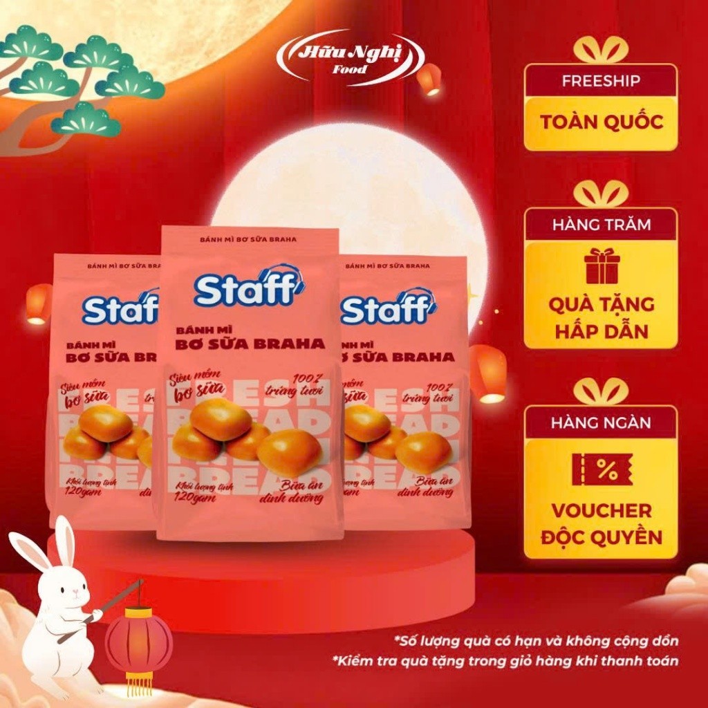 Gói Staff Bánh Mì Bơ Sữa Braha Hữu Nghị Food 120Gam (Kho Hà Nội) Lan Food Store