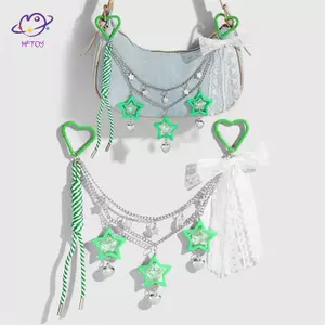 HFTOY Dễ Thương Ruy Băng Ngọt Ngào Nơ Ngôi Sao Trái Tim DIY Bapa Trang Trí Dây Quyến Rũ Nữ Tính Tình Yêu Bule Móc Khóa Mặt Dây Chuyền Đồ Trang Trí Quà Tặng ~