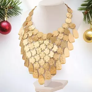 HNKMP Kim Loại Kim Sa Lấp Lánh Hình Học Phóng Đại Dây Xích Nelace Nữ Cô Gái Trang Sức Thời Trang Dự Tiệc Quà Tặng.