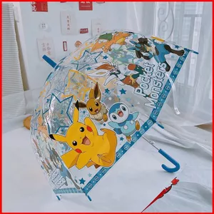 ST2 Pokemon Pikachu Hoạt Hình Anime Ô 3 Gấp Thẳng Tay Cầm Ô Dễ Thương Trẻ Em Tấm Che Nắng Ô Chống Tia UV
