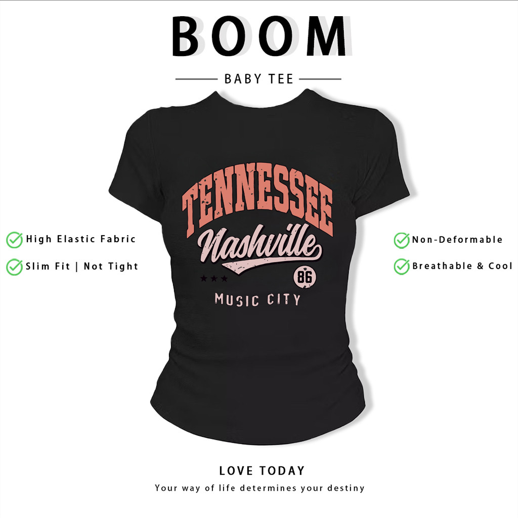 BOOM Áo Baby Tee Nữ Cotton Ôm Body-Áo Thun Ngắn Tay Y2K In Hình PhongCách Mùa Hè, Cổ Tròn Hàng Đầucách hàn quốc phong064