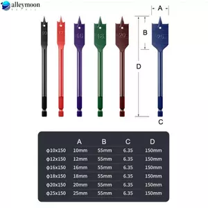 6 Mũi khoan Spade chế biến gỗ 10 12 16 18 20 25mm Mũi phẳng bằng thép không gỉ
