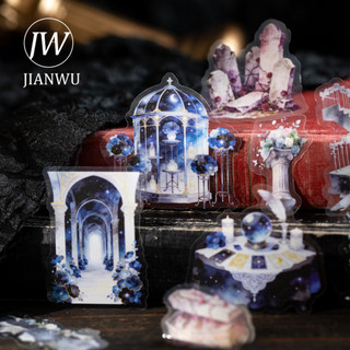 JIANWU Vintage Dark Gothic Hoa Cửa Sổ Phong Cảnh Chất Liệu Cắt Dán Thêu Sò PET Miếng Dán Sáng Tạo DIY Tạp Chí Văn Phòng Phẩm