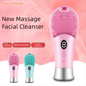 Máy làm sạch bàn chải mặt FAVORITEGOODS, Máy chà sàn siêu âm điện có thể sạc lại tần số cao, Máy chà mặt bằng điện 9 bánh silicon quay Chăm sóc da mặt