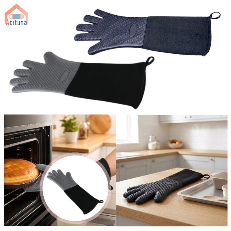 Găng tay lò nướng nhà bếp chuyên nghiệp Găng tay bảo vệ nhiệt chống thấm nước bằng silicon có độ che phủ bổ sung để nướng thịt nướng