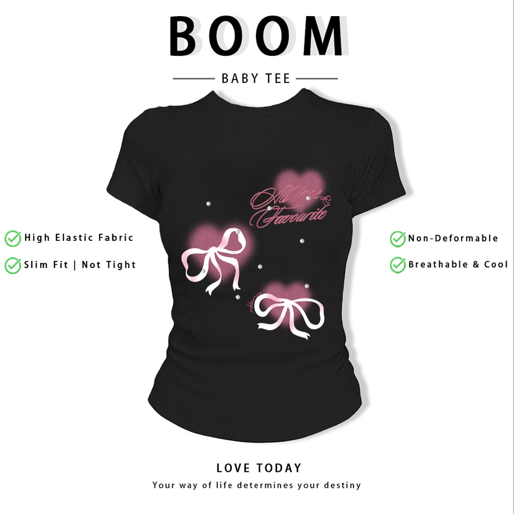 BOOM Áo Baby Tee Nữ Cotton Ôm Body-Áo Thun Ngắn Tay Y2K In Hình PhongCách Mùa Hè, Cổ Tròn Hàng Đầucách hàn quốc phong121