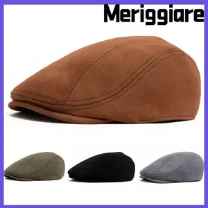 Mũ nồi mùa thu đông MERIGGIARE, Mũ Newsboy màu trơn cổ điển, Mũ ấm áp có thể điều chỉnh da lộn thông thường cho chu vi đầu 54-59cm