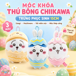 Móc khóa thú bông Chiikawa – Trứng Phục Sinh 15cm – Vải mềm mịn, móc thép cứng – Treo túi, balo – Đồ sưu tầm cho trẻ