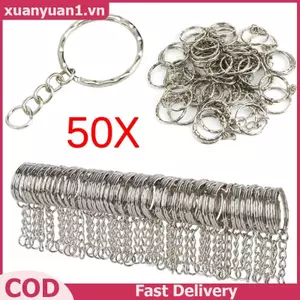XUAN 50 Chiếc DIY 25 Mm Đánh Bóng Bạc Móc Khóa Móc Khóa Chia Vòng Ngắn Móc Khóa VN
