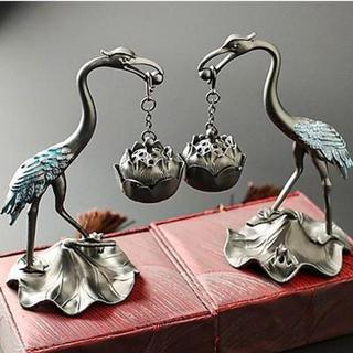 Set lư xô.ng trầm hạc bằng đồng kèm lọ trầm 42 khoang đốt hương vòng nụ bột trang trí ph.ong th.ủy