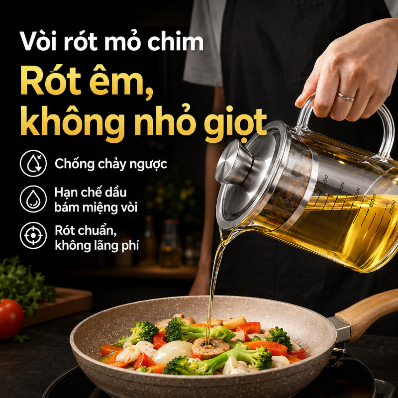 Ca Lọc Dầu Ăn - Thuỷ Tinh Borosilicate Chịu Nhiệt, Lưới Lọc Inox 304, Dung Tích Lớn, Tái Sử Dụng Dầu Sạch & An Toàn