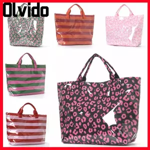 Túi Tote PVC OLVIDO dành cho nữ, Túi xách nhựa chống thấm nước sọc, Tay cầm lớn chất lượng cao in họa tiết da báo Túi đi biển dung tích lớn dành cho du lịch
