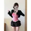 Bộ đồ ôm vừa vặn Váy bánh phồng Cardigan màu đen