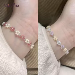 AqToCna Thời Trang Dễ Thương Hạt Hoa Vòng Tay Cho Nữ Cô Gái Đa Năng Co Giãn Có Thể Điều Chỉnh Quyến Rũ Vòng Tay Phụ Kiện Trang Sức Quà Tặng AqToCna