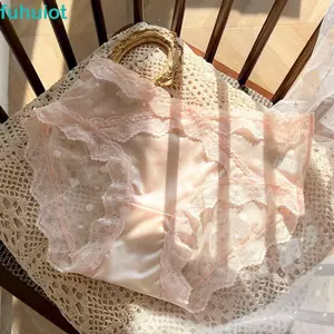 Quần Lót Hoa Ren FUHUIOT, Satin Silk Love Heart Quần Đùi Phong Cách Pháp, Quần Lót Eo Thấp Trong Suốt Ren Lưới Quần Đùi Quà Tặng