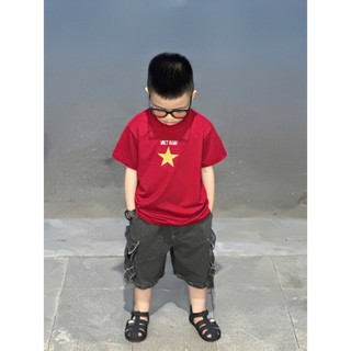 Áo thun cho bé hình cờ đỏ sao vàng ánh nhũ, áo nhóm mùng 2 tháng 9, áo phông gia đình