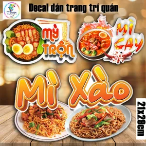 Decal MÌ TRỘN-MÌ XÀO-MÌ CAY trang trí quán nước,dán tường, tủ kính,cao cấp chống nước-mì trộn A4 cắt sẵn chỉ cần lột dán