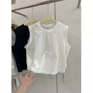 Áo sơ mi không tay ngắn nữ Mùa hè Phong cách mới Nơ Nhỏ Phong cách Hàn Quốc Đẹp Phổ biến Top