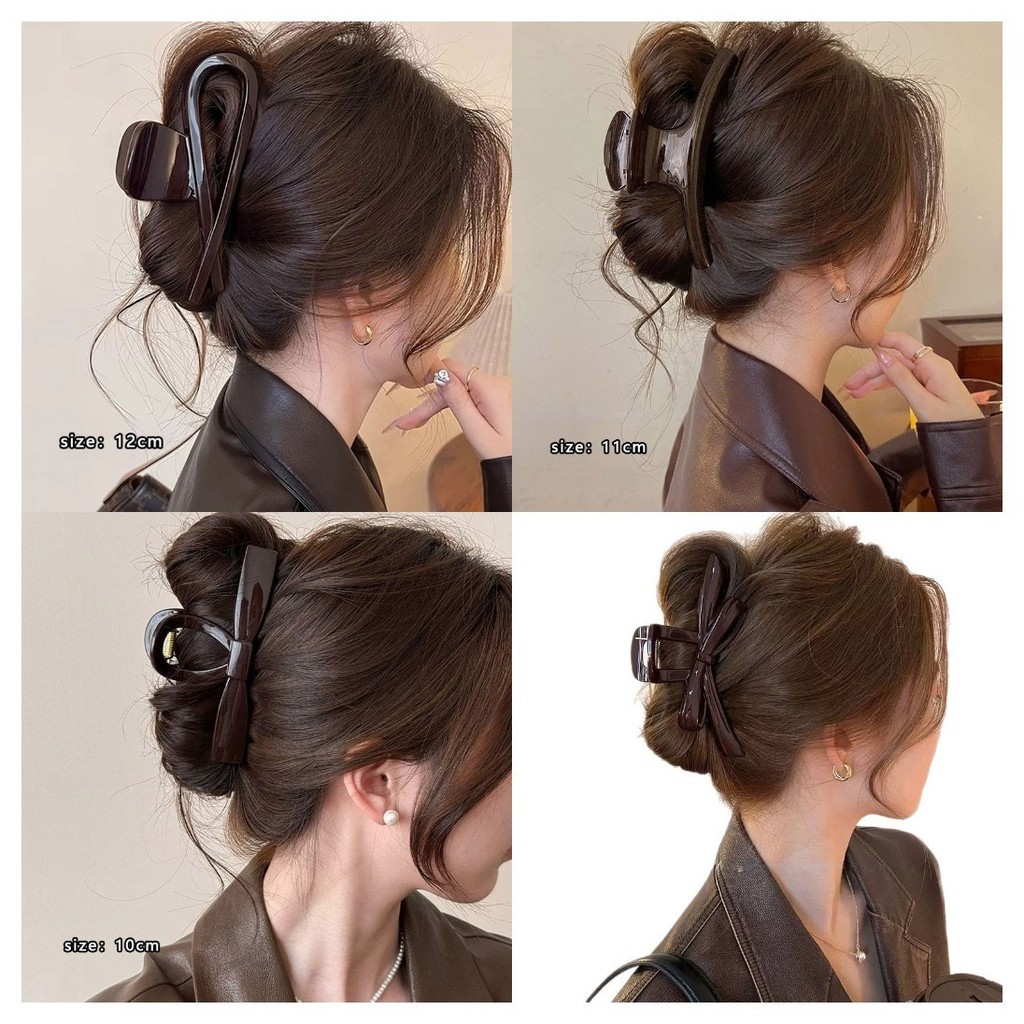 Kẹp tóc kiểu Pháp cổ điển màu nâu sô cô la dành cho nữ new13