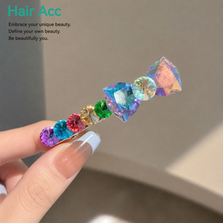 Tinh Tế Ngọt Ngào Cầu Vồng Pha Lê Nơ Kẹp Tóc Mỏ Vịt Phẳng Đầu Trước Gãy Tóc Bên Phụ Kiện Tóc