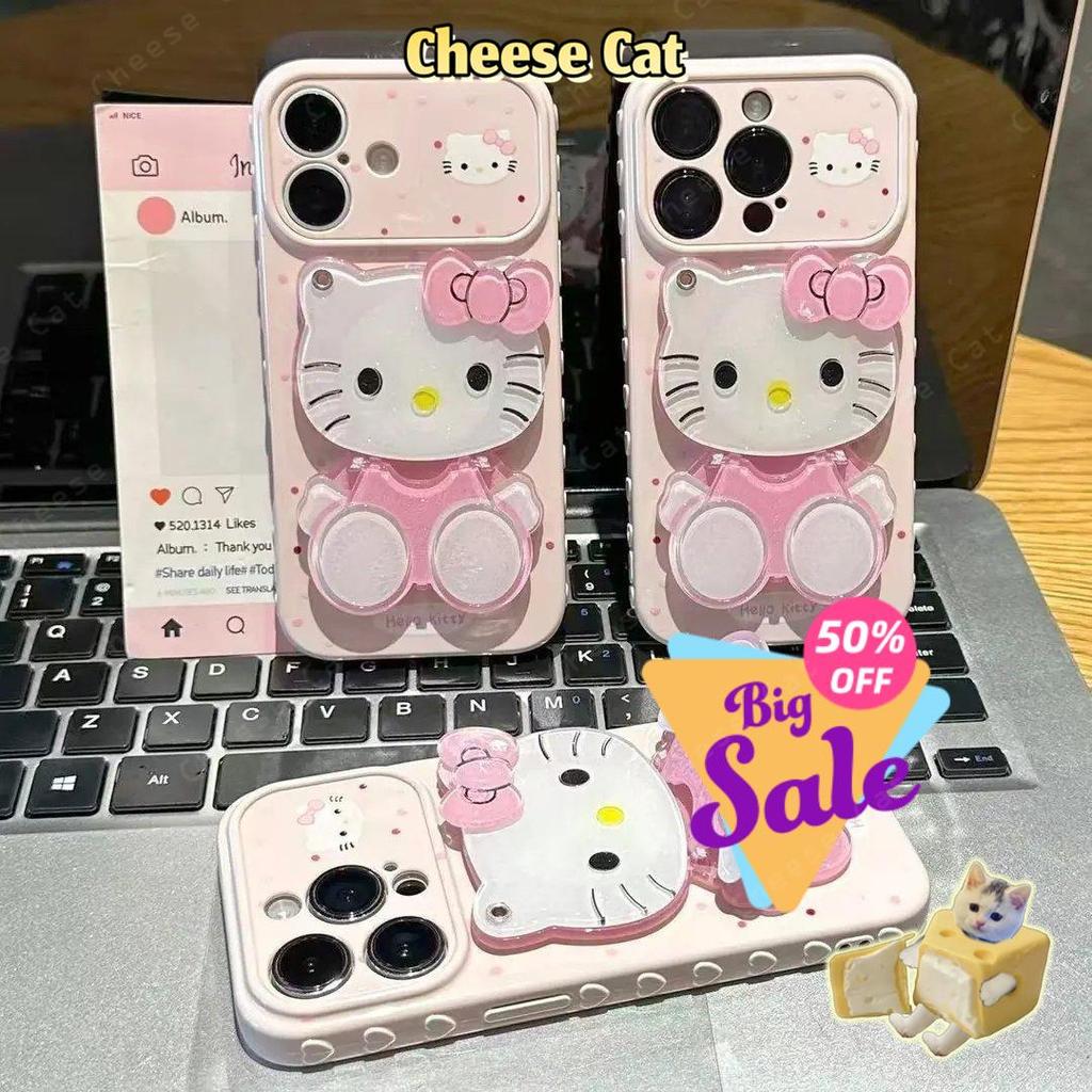 Ốp điện thoại hình gương trang điểm màu hồng lấp lánh hình Kitty màu hồng cho iPhone 17 Pro Max 15 16 13 15 14 12 11 Pro