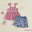 2 Bộ Trang Phục Mùa Hè Cho Bé Gái Áo Nơ Không Tay + Bộ Quần Short Denim