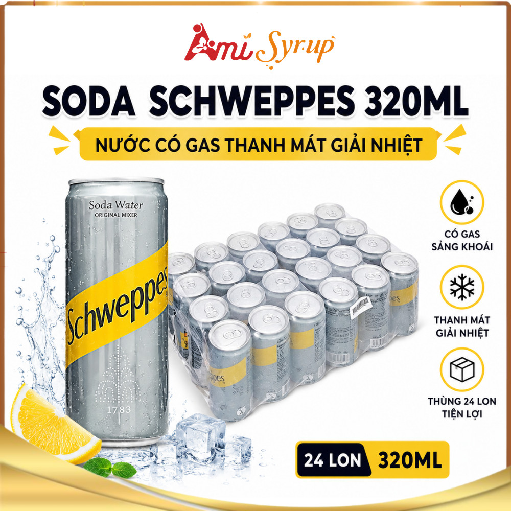 [Sỉ Két] Nước Soda Schweppes Water Lon 320ml Không Đường, Thơm Ngon, Chuẩn Pha Chế & Giải Khát