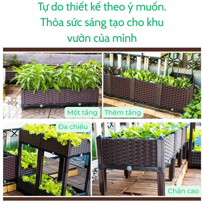 Chậu Lắp Ghép Tháp Xanh CLG-40 Bệt [120 x 40 x 22] Chậu Lắp Ráp Trồng Hoa, Chậu Thông Minh, Nhựa Nguyên Sinh PP