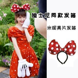 Minnie Super Sweet Big Bow Headband Hàn Quốc Influencer Ảnh Dễ Thương Disney Mickey Polka Dot Sequin Headband