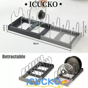 Giá đỡ nắp nồi ICUCKO, Giá đựng đồ có thể mở rộng bằng thép không gỉ, Kệ kéo có thể thu vào Giá đỡ tủ bếp có thể điều chỉnh Nhà bếp